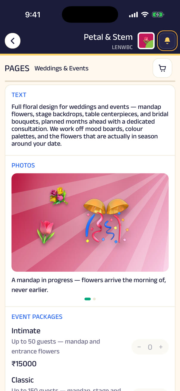 The Weddings & Events page